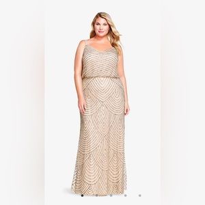 ART DECO BEADED BLOUSON GOWN IN TAUPE PINK